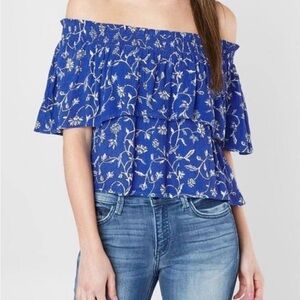 Amuse Society Blue Floral Off-Shoulder Blouse